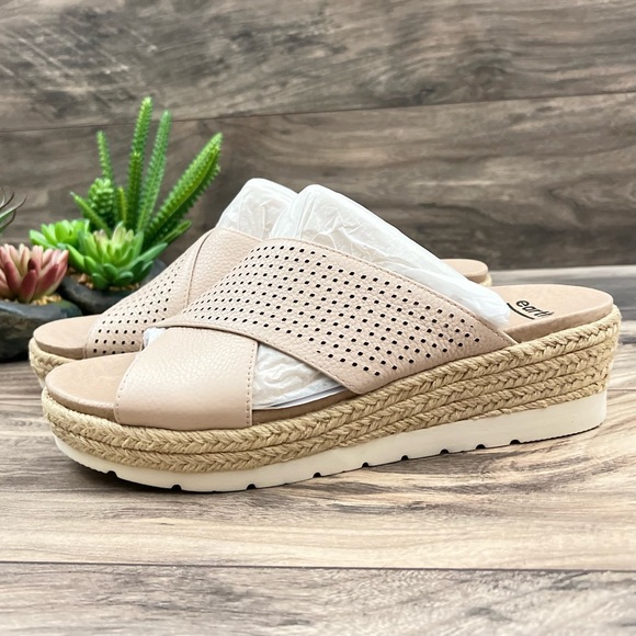 Earth Modena Marigold Espadrille Platform Wedge Slide Sandal 8M Blush Leather - Picture 4 of 11